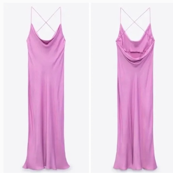 NWT Zara purple Satin Effect Strappy Cowl Neck Maxi Dress size M - Picture 3 of 4